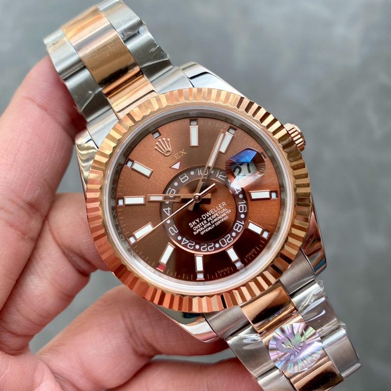 SKY-DWELLER TWO-TONE 42 ROSE GOLD BEZEL BROWN DIAL