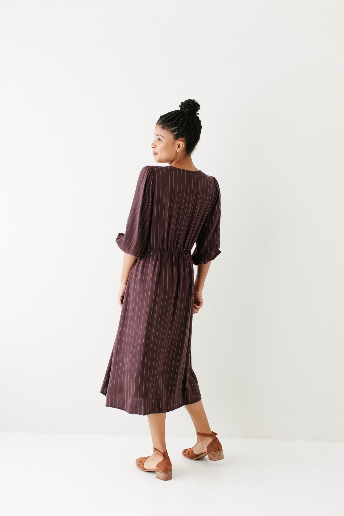 'Addy' Button Down Striped Linen Blend Dress