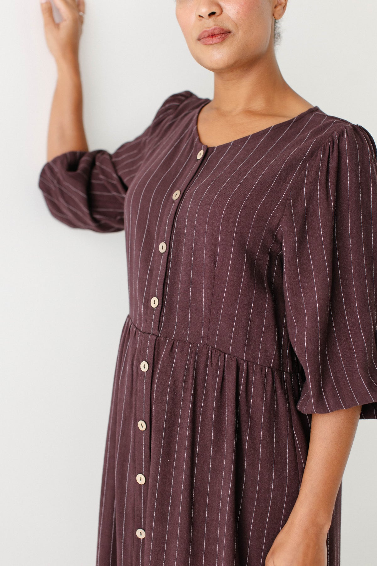 'Addy' Button Down Striped Linen Blend Dress