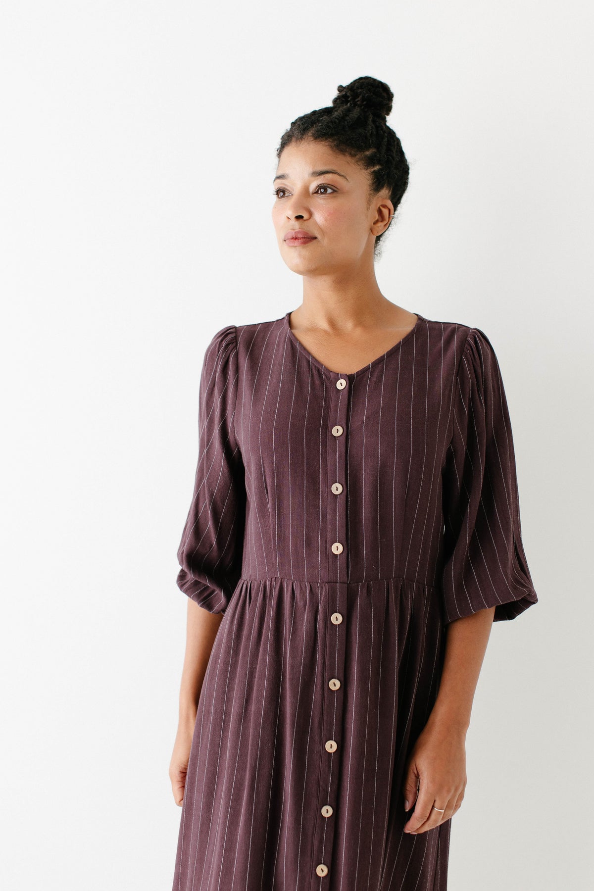 'Addy' Button Down Striped Linen Blend Dress