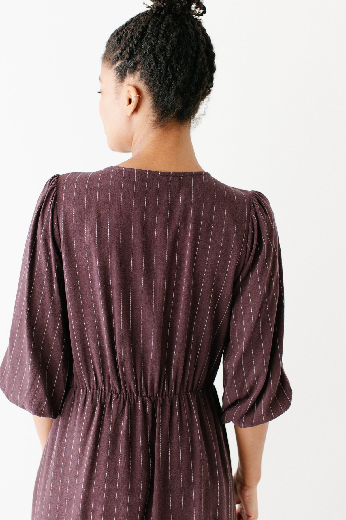 'Addy' Button Down Striped Linen Blend Dress