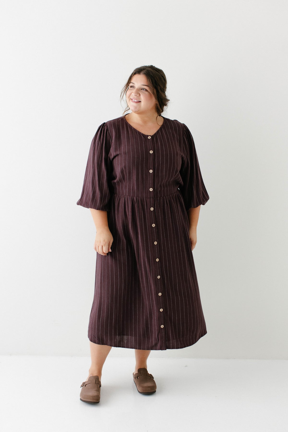 'Addy' Button Down Striped Linen Blend Dress