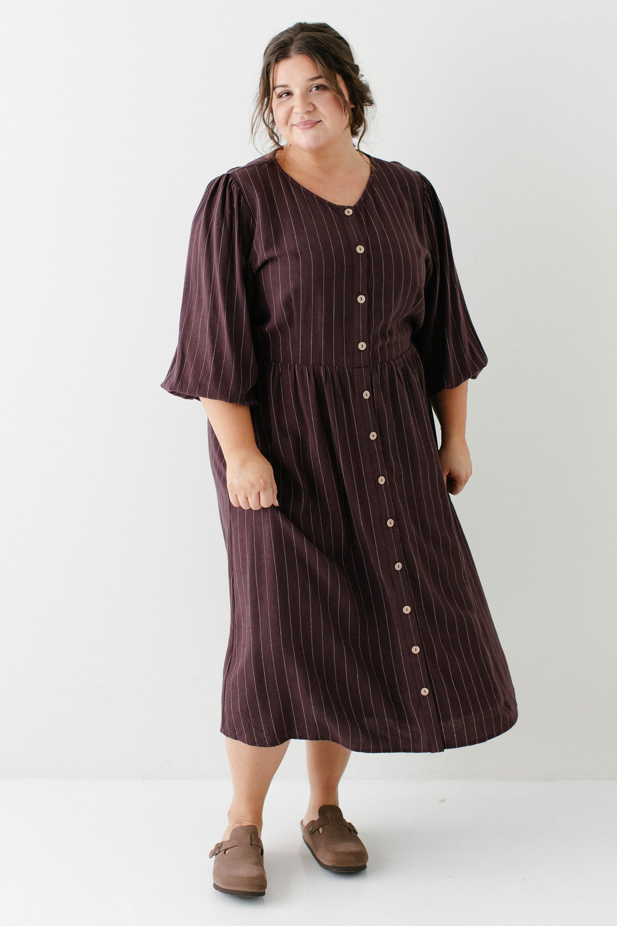 'Addy' Button Down Striped Linen Blend Dress