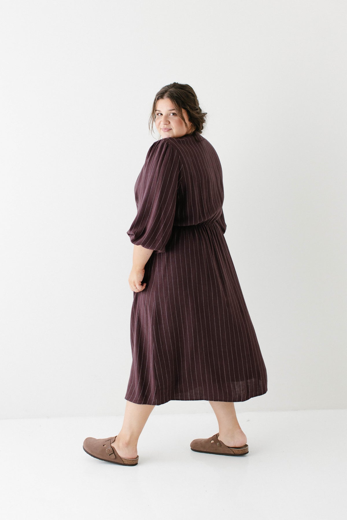 'Addy' Button Down Striped Linen Blend Dress