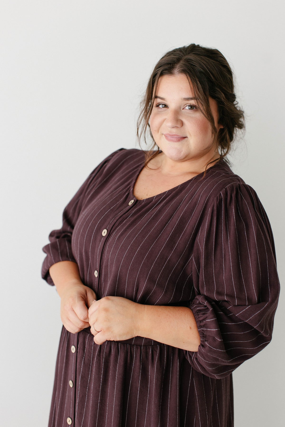 'Addy' Button Down Striped Linen Blend Dress