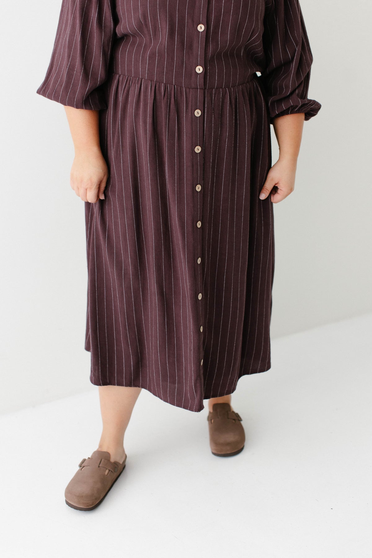 'Addy' Button Down Striped Linen Blend Dress