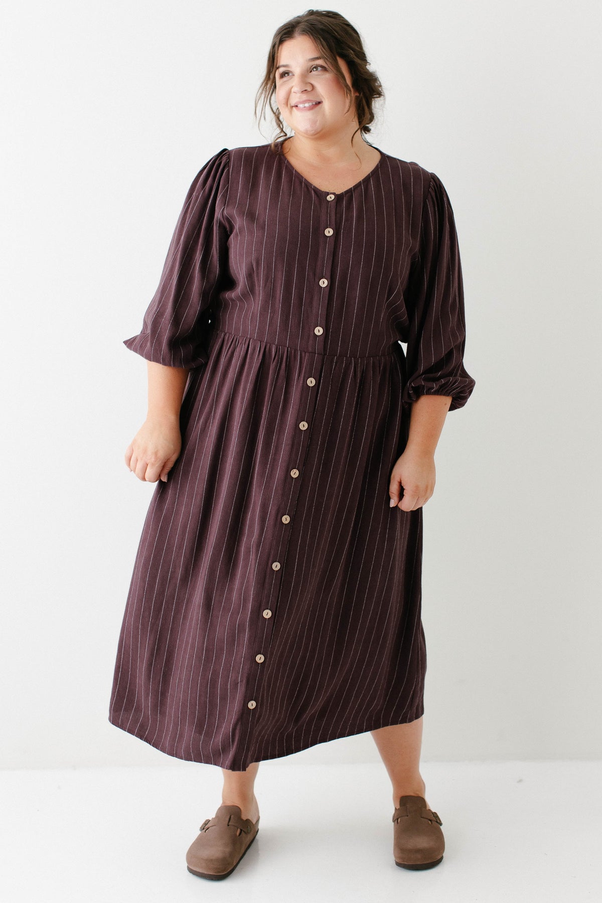 'Addy' Button Down Striped Linen Blend Dress