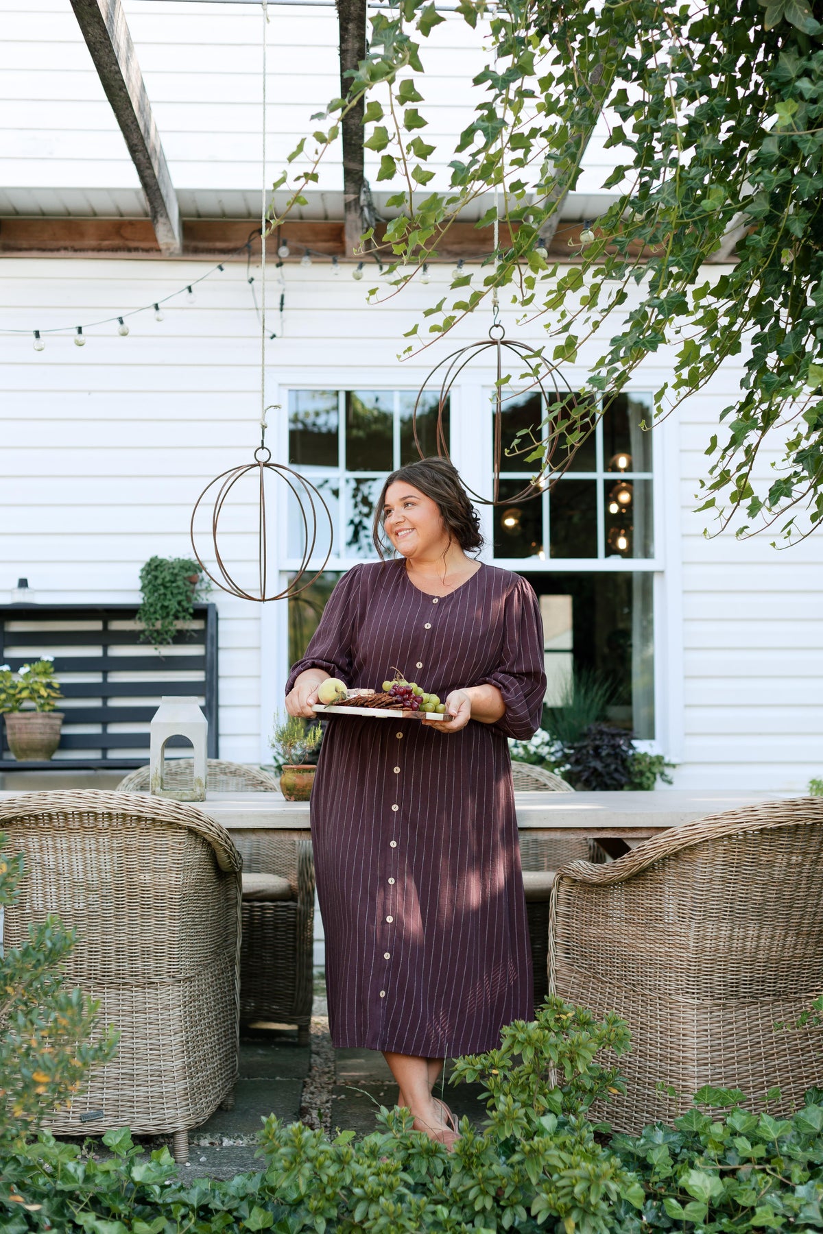 'Addy' Button Down Striped Linen Blend Dress