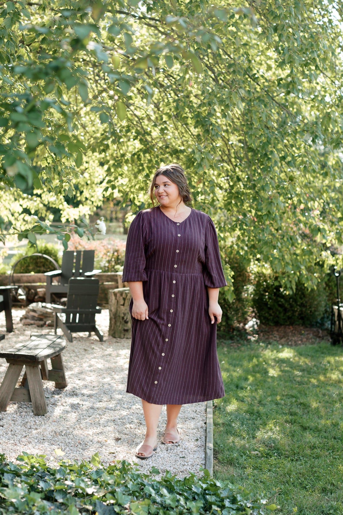 'Addy' Button Down Striped Linen Blend Dress