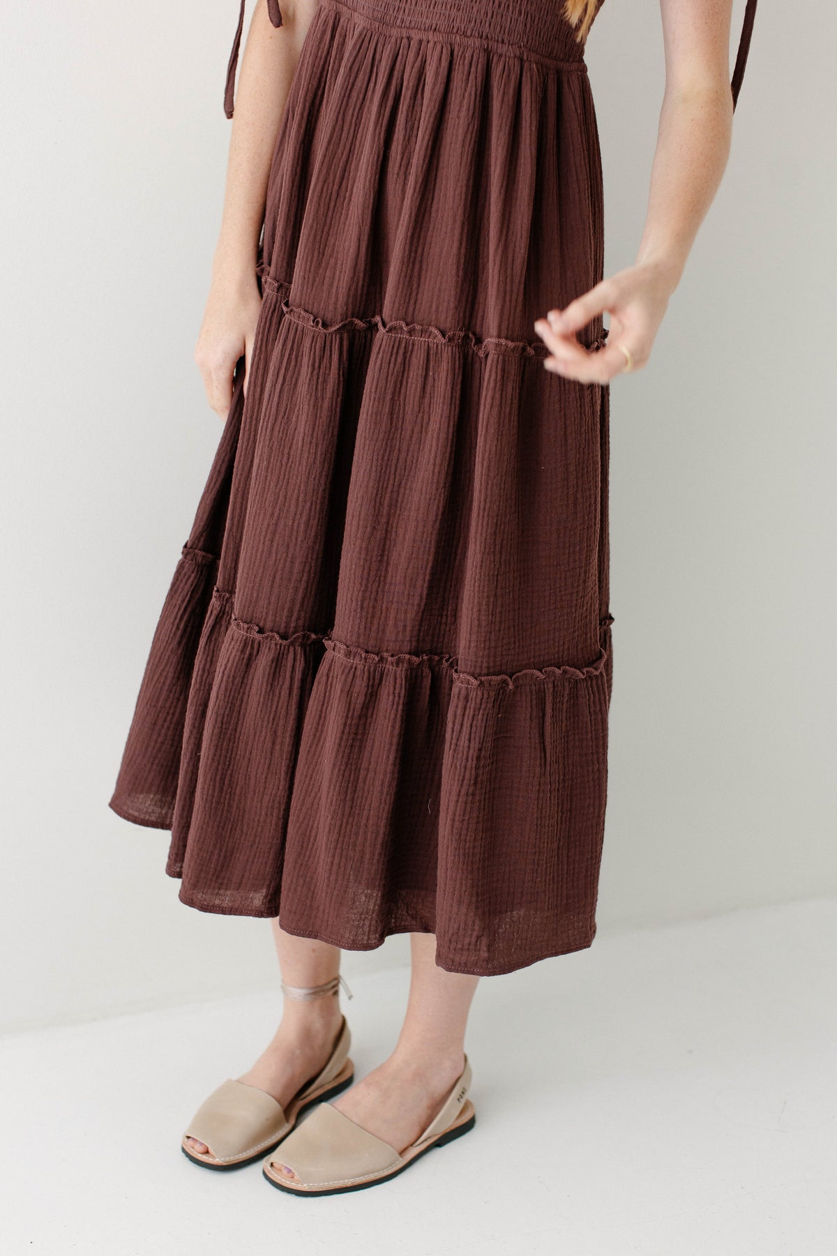 'Adriel' Cotton Gauze Smocked Bodice Midi Dress