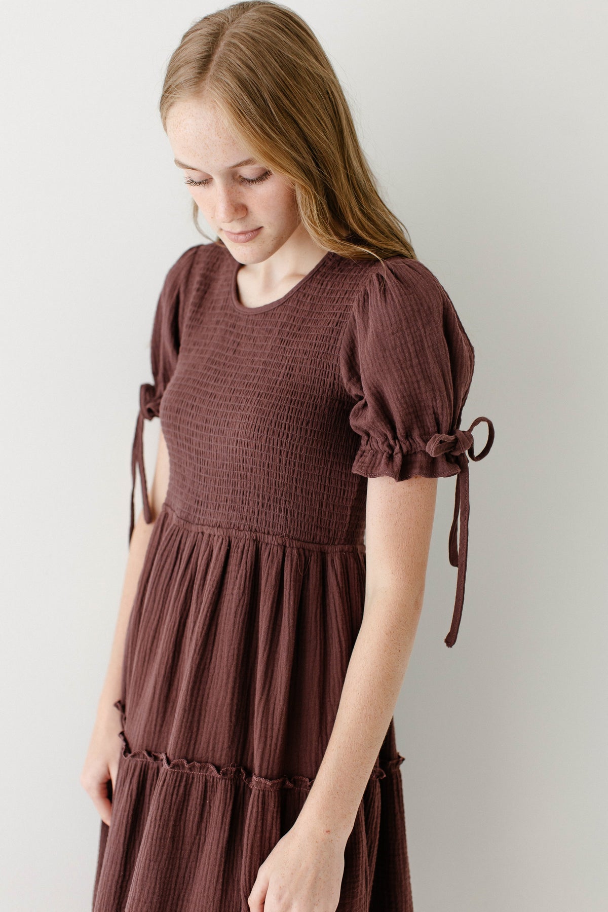 'Adriel' Cotton Gauze Smocked Bodice Midi Dress