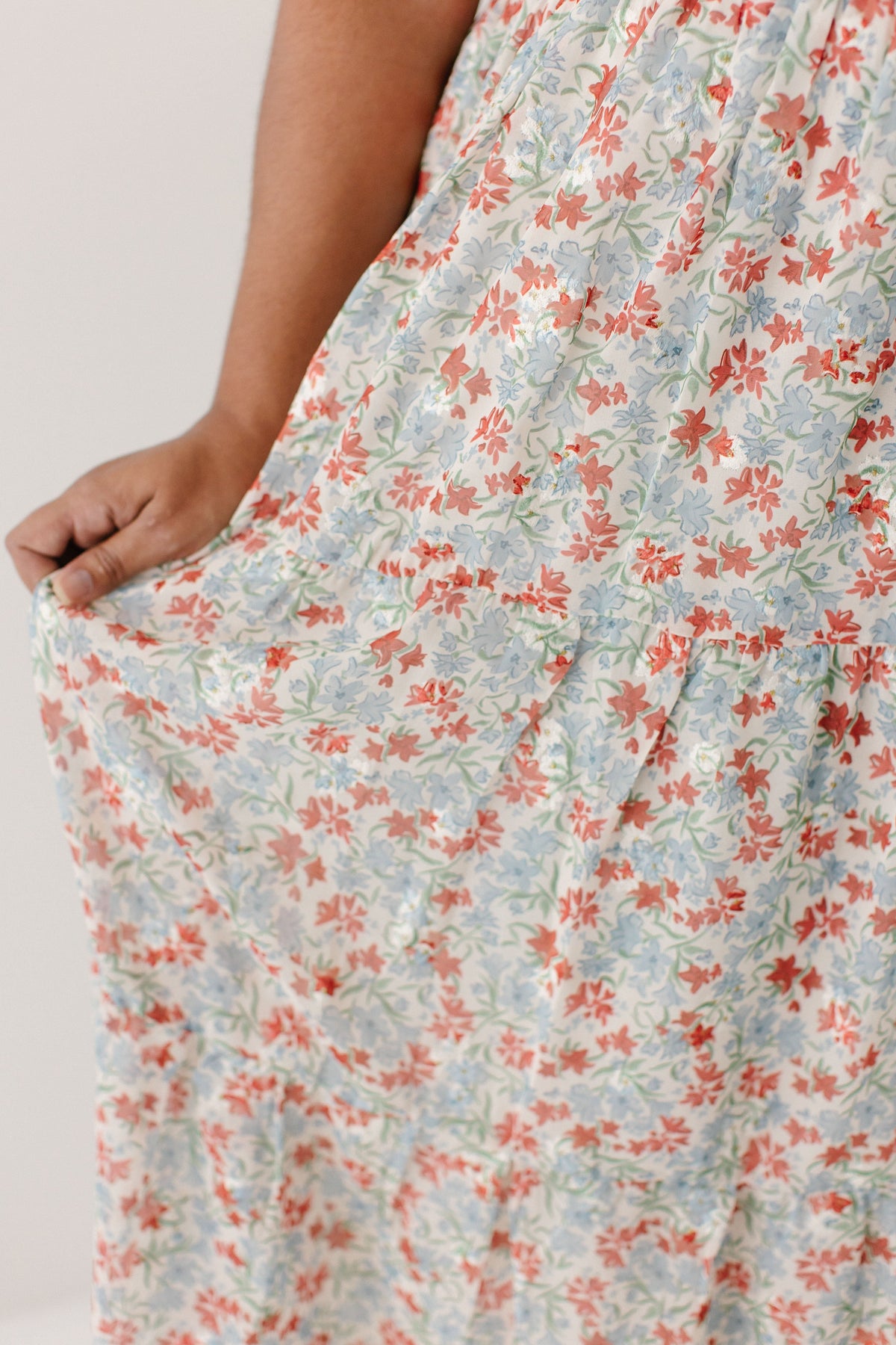 'Adelyn' Smocked Bodice Floral Embroidered Dress in Light Tan FINAL SALE