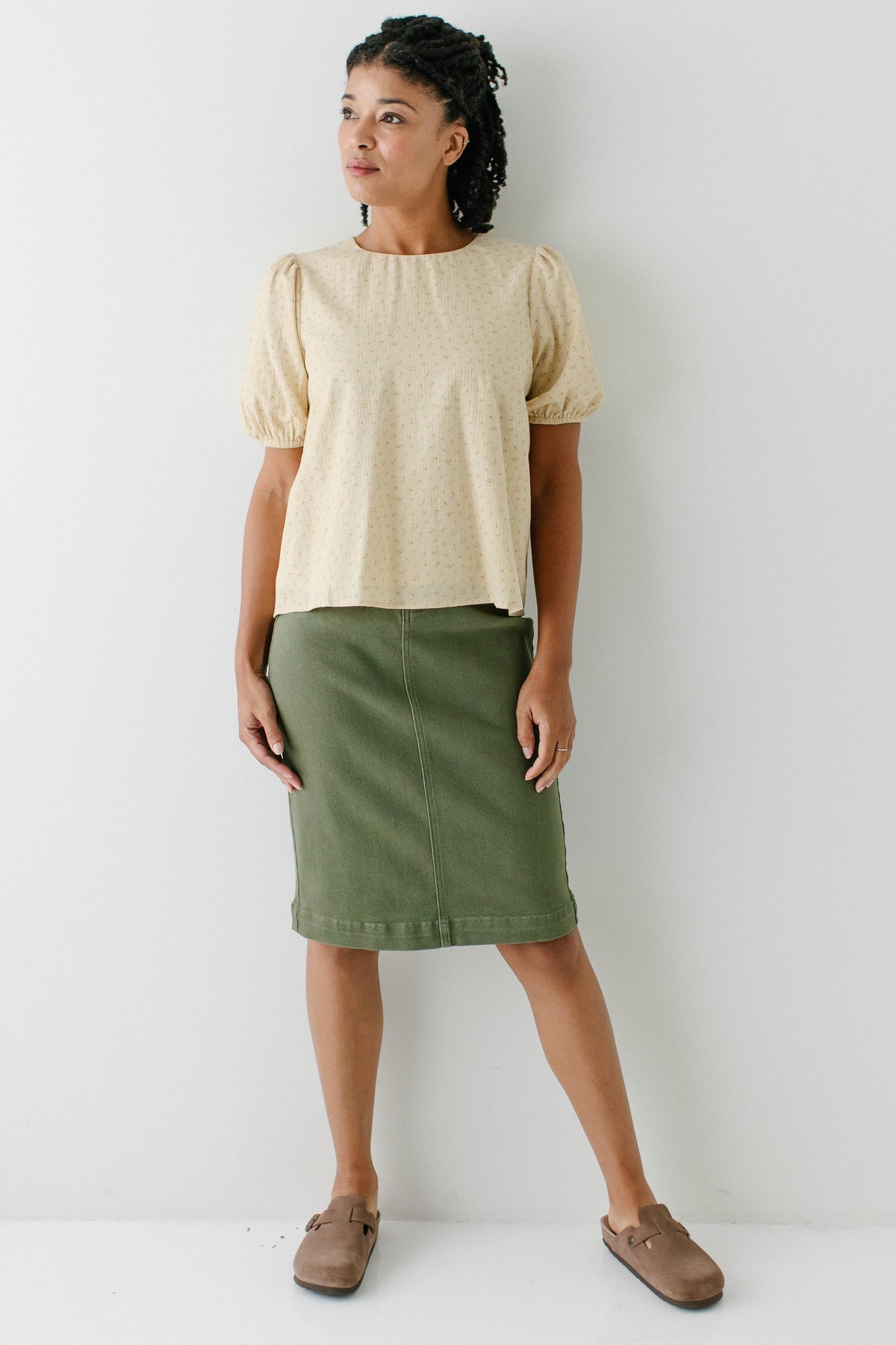 'Adina' Puff Sleeve Vintage Floral Top in Beige FINAL SALE