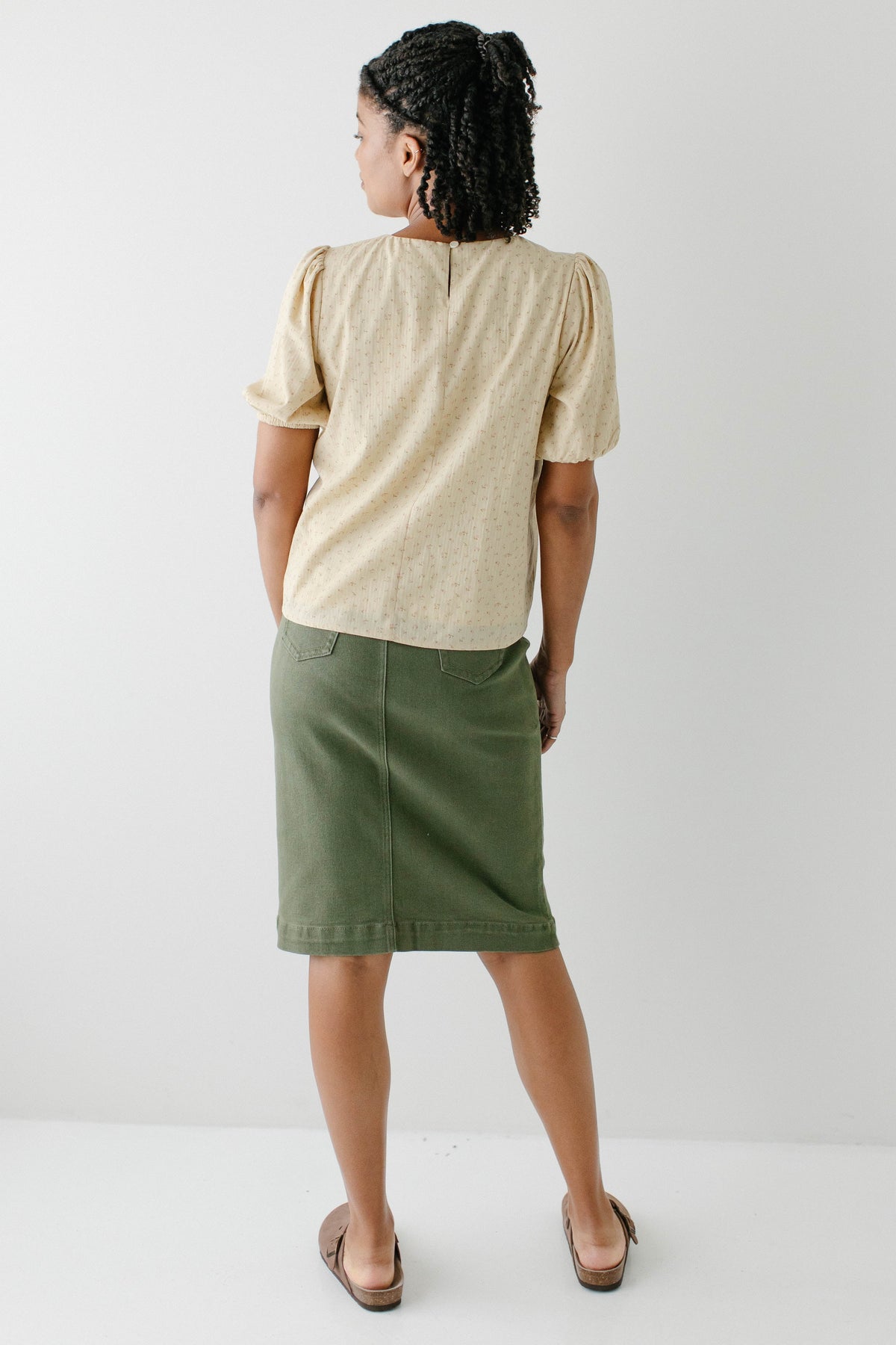 'Adina' Puff Sleeve Vintage Floral Top in Beige FINAL SALE