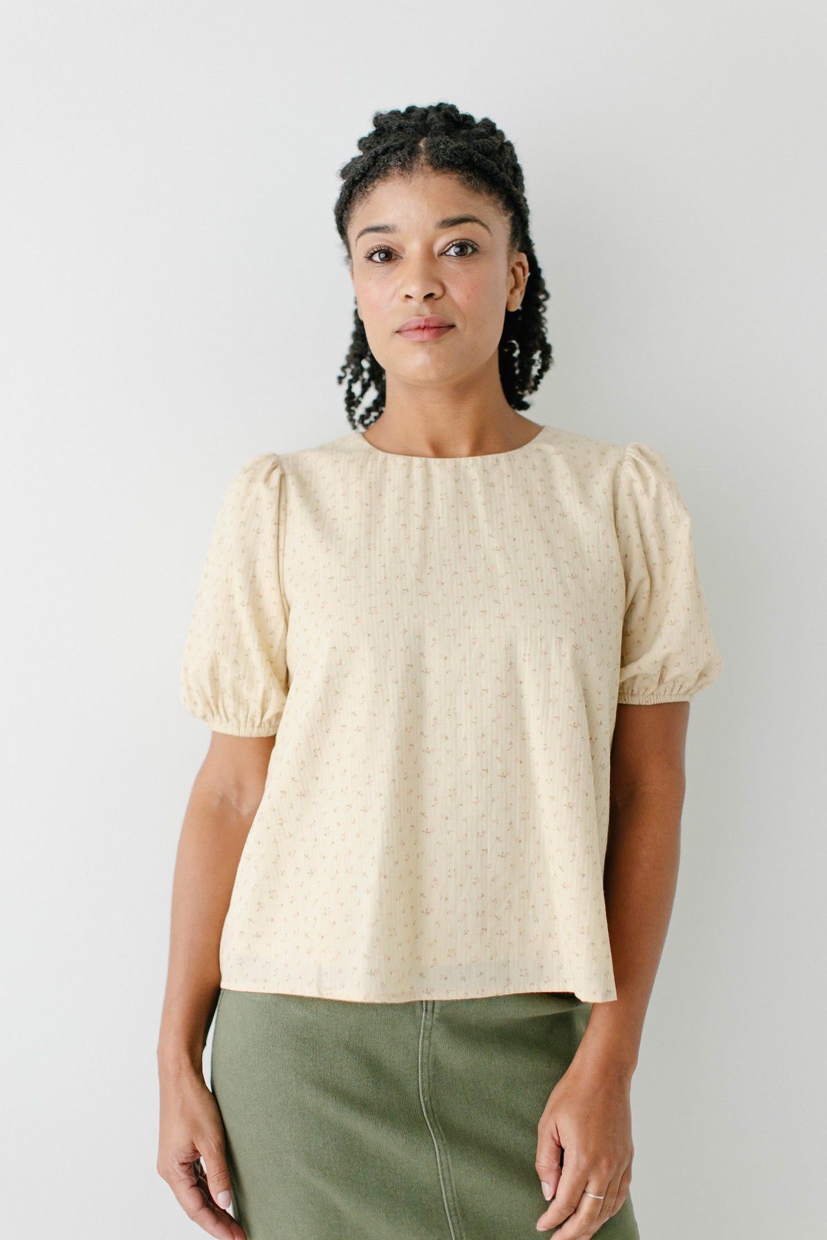 'Adina' Puff Sleeve Vintage Floral Top in Beige FINAL SALE