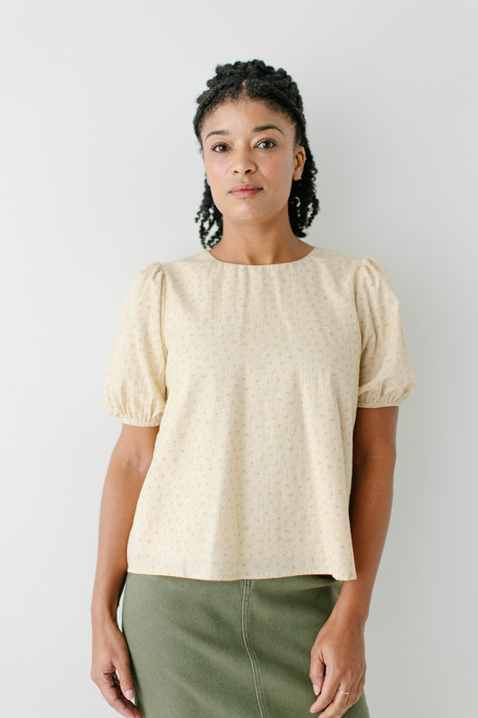 'Adina' Puff Sleeve Vintage Floral Top in Beige FINAL SALE