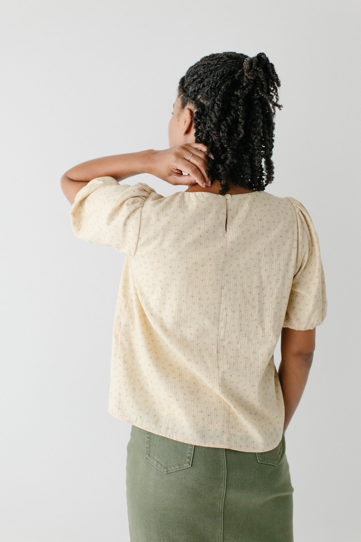 'Adina' Puff Sleeve Vintage Floral Top in Beige FINAL SALE