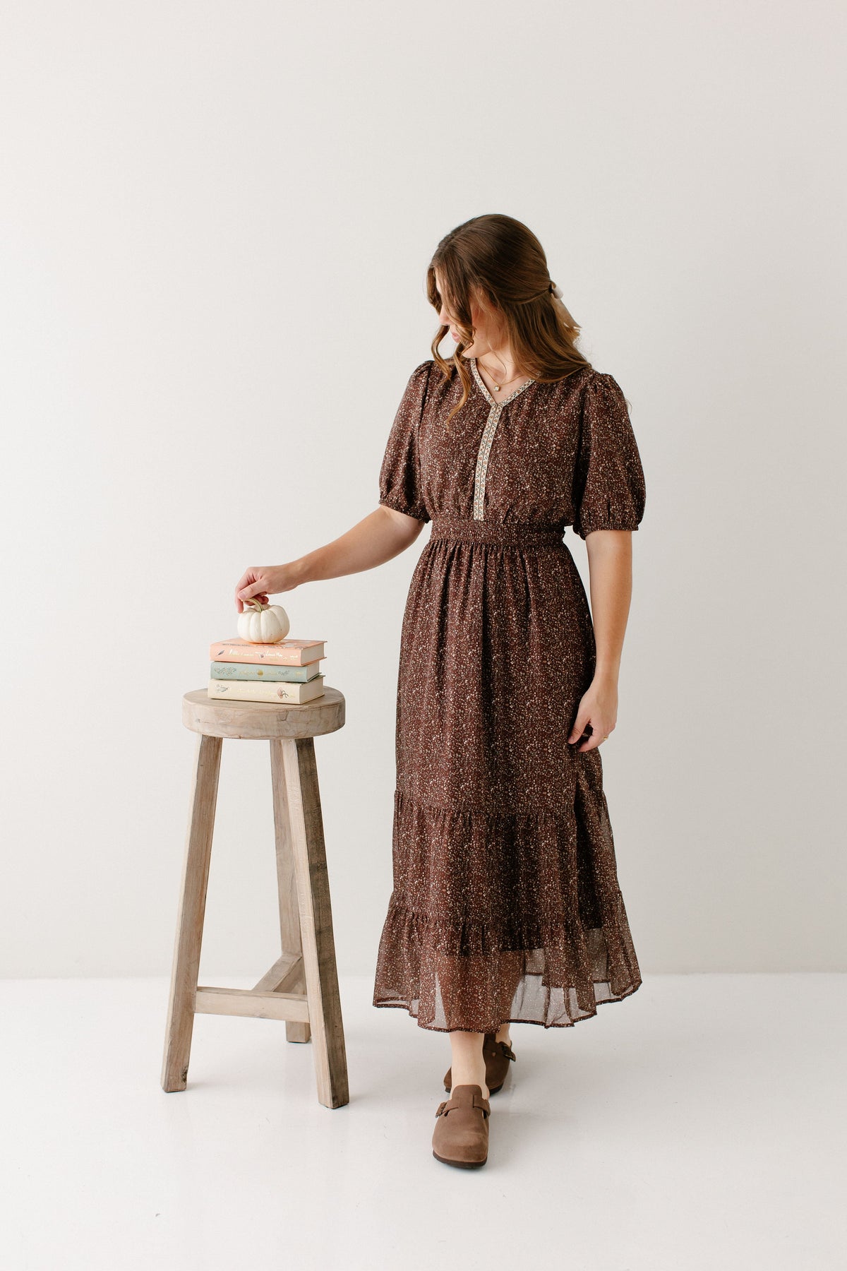 'Adamina' Embroidered Trim Ditsy Floral Maxi Dress