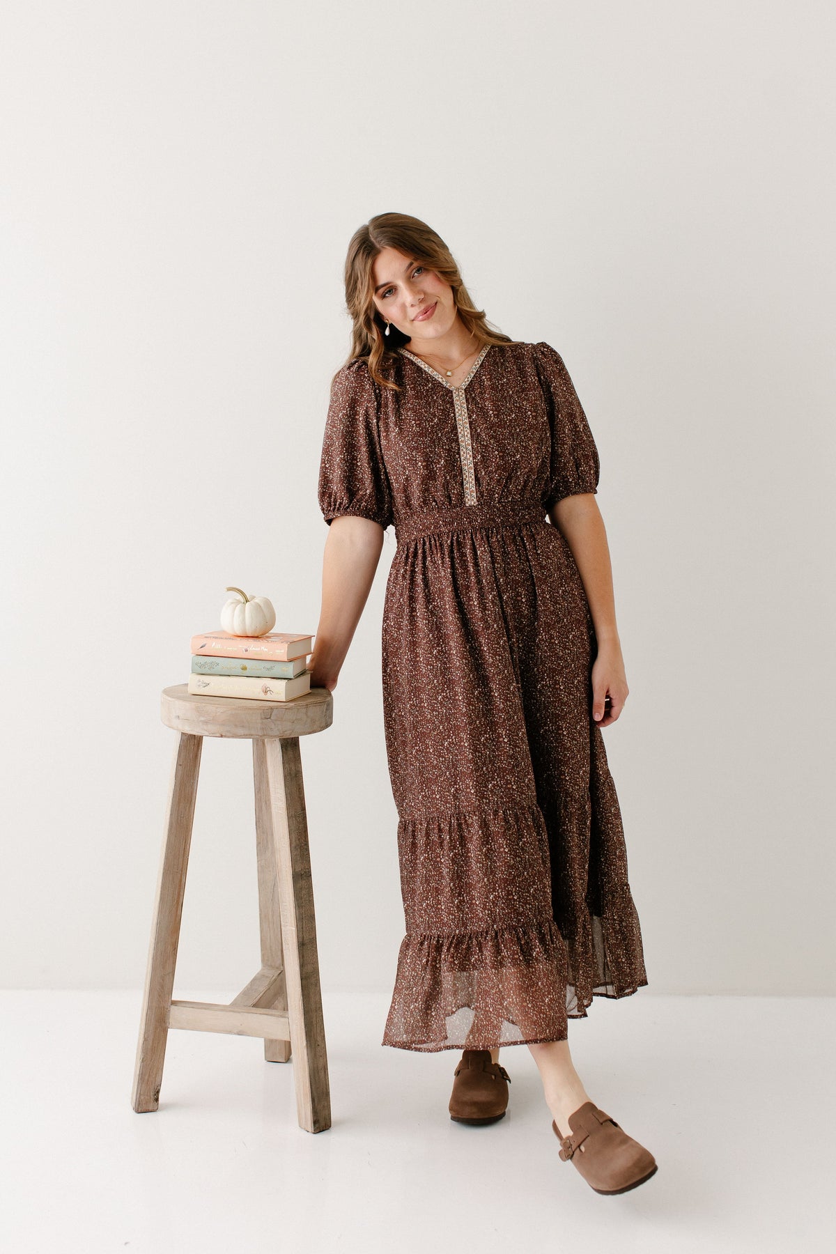 'Adamina' Embroidered Trim Ditsy Floral Maxi Dress