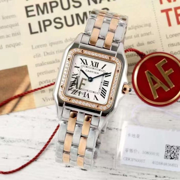 PANTHERE 27MM PINK GOLD SILVER CASE DIAMOND BEZEL WHITE DIAL (BEST VERSION)