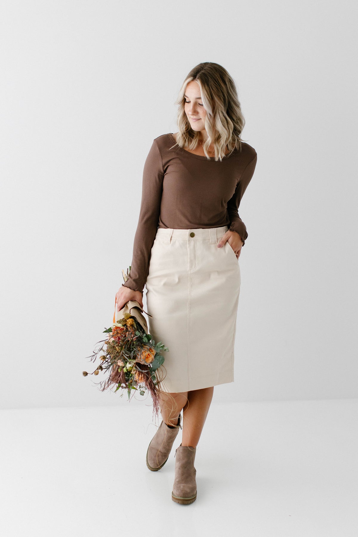 'Adrian' Classic Denim Midi Skirt FINAL SALE