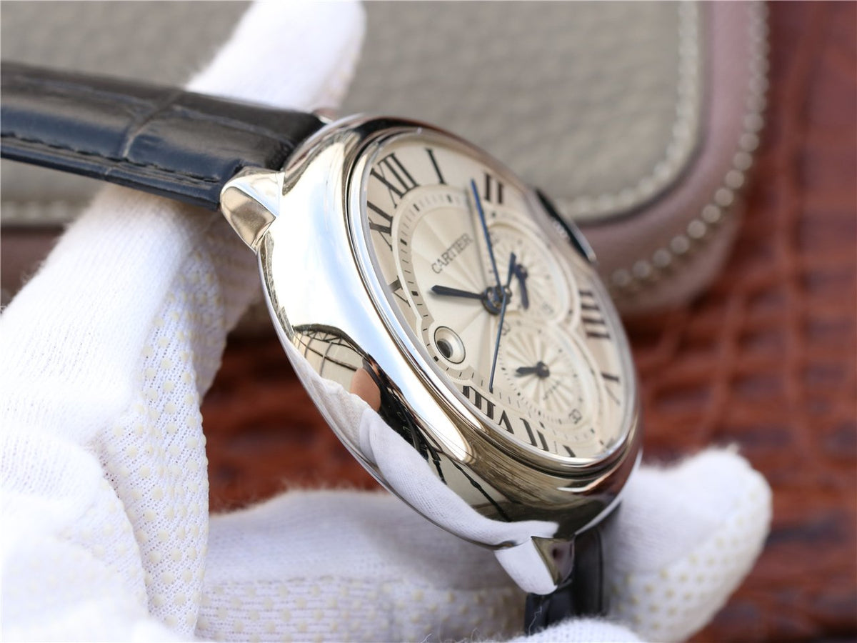 BALLON BLEU 42 CHRONOGRAPH STEEL SILVER DIAL LEATHER BRACELET