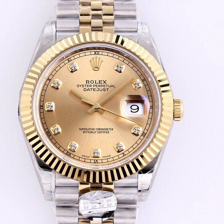 DATEJUST 41 TWO-TONE YELLOW DIAL DIAMOND NUMERALS