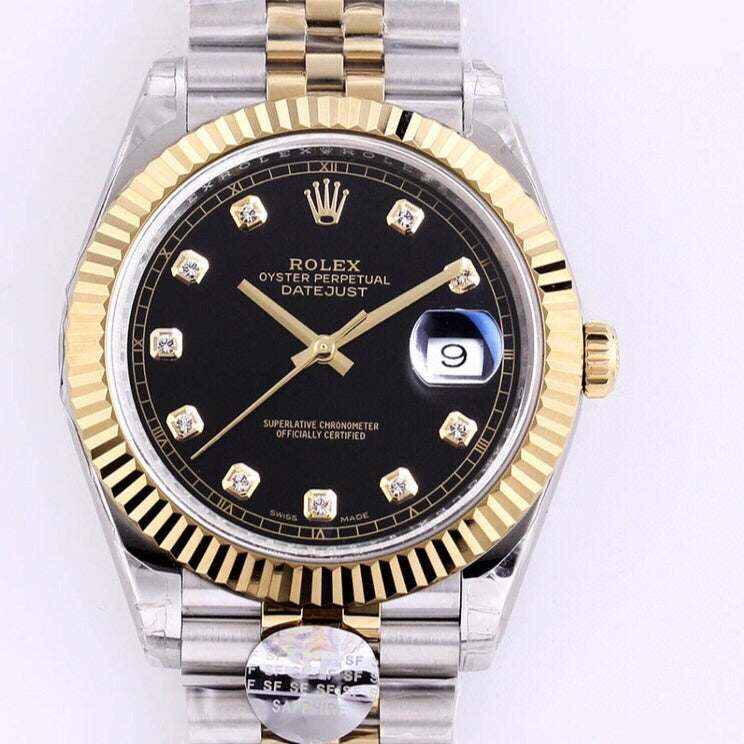 DATEJUST 41 TWO-TONE BLACK DIAL DIAMOND NUMERALS