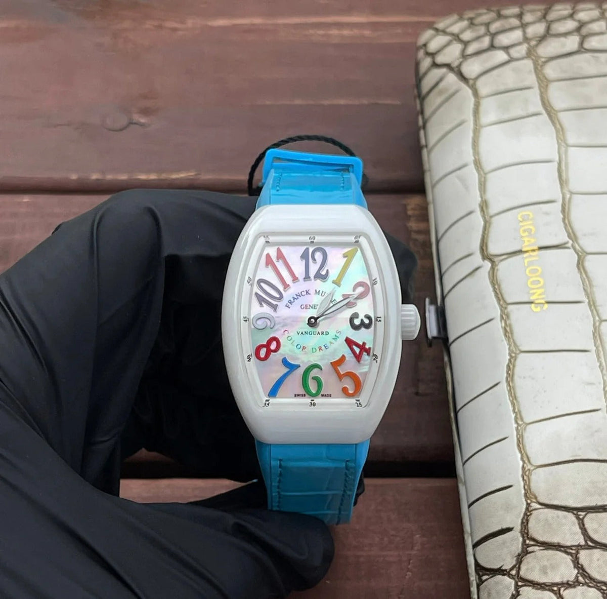 Franck Muller Vanguard 32mm Multicolor Numerals White Dial Leather