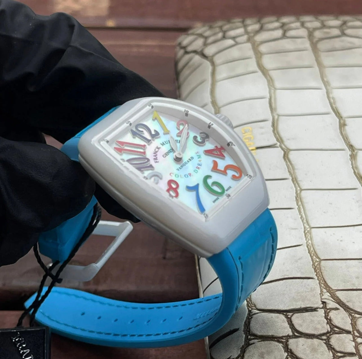 Franck Muller Vanguard 32mm Multicolor Numerals White Dial Leather