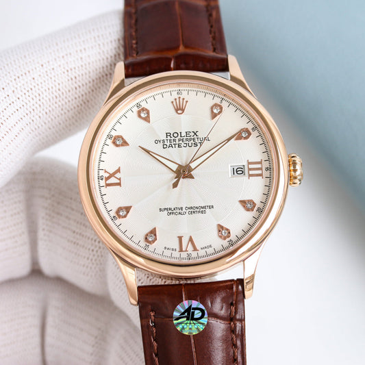 Rolex Datejust 40mm Silver Pink Gold Leather