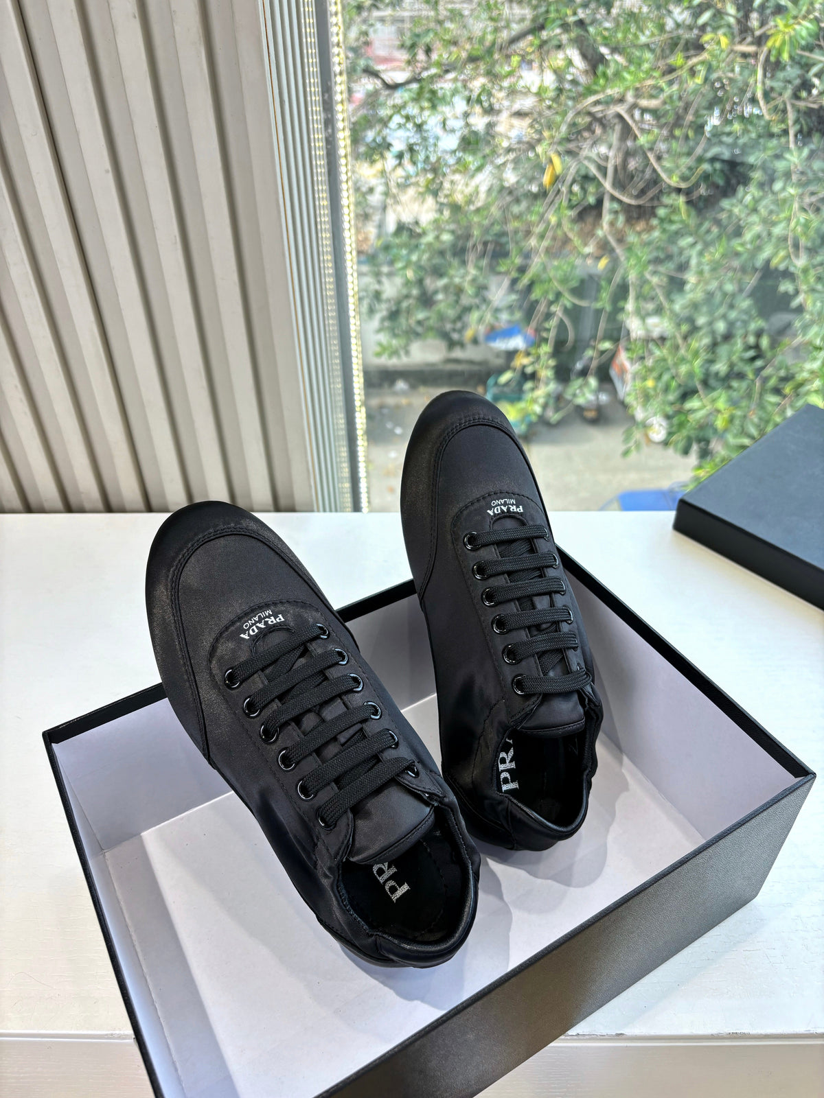Prada 25s Sneaker In Black Silk