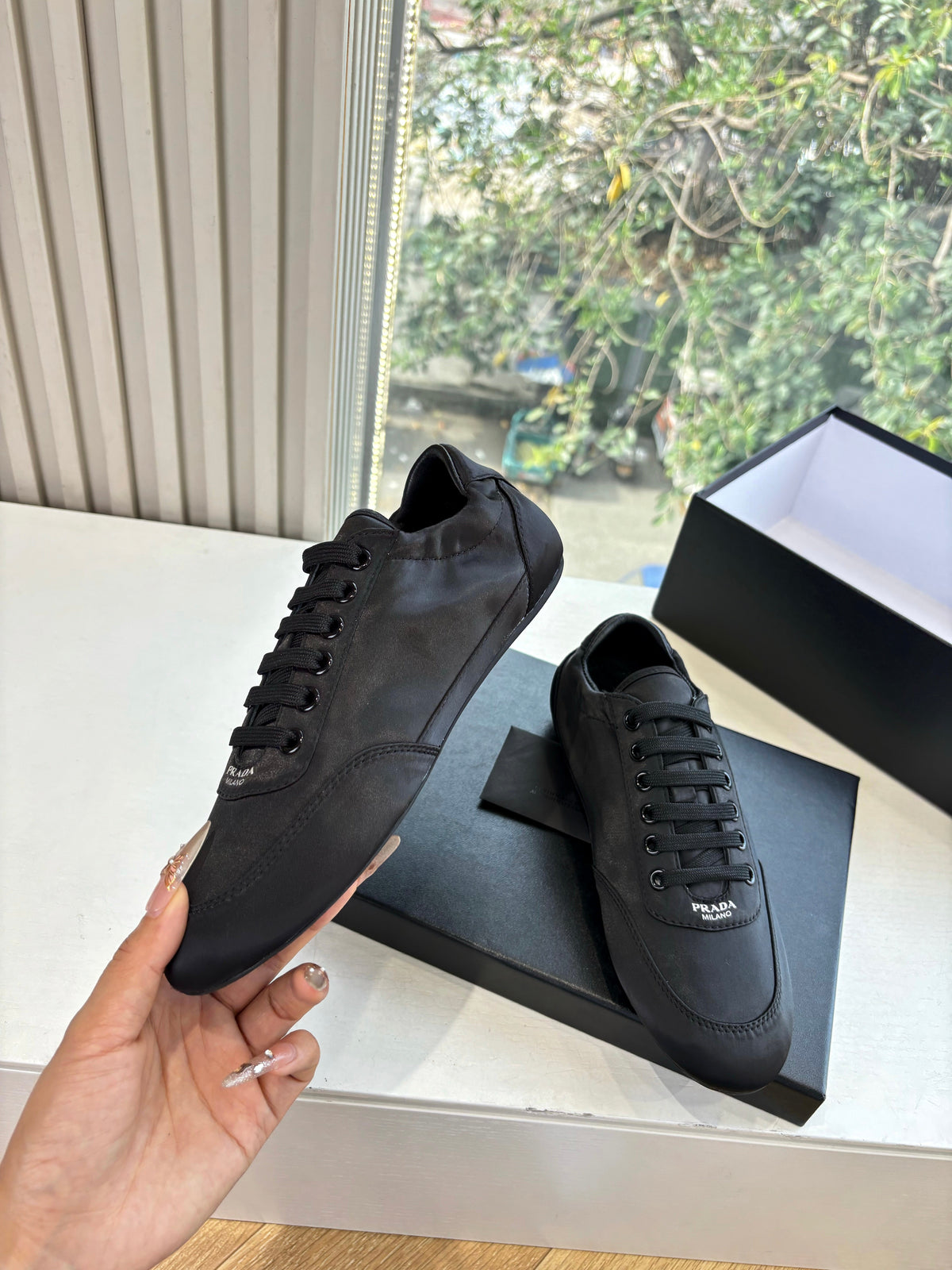 Prada 25s Sneaker In Black Silk