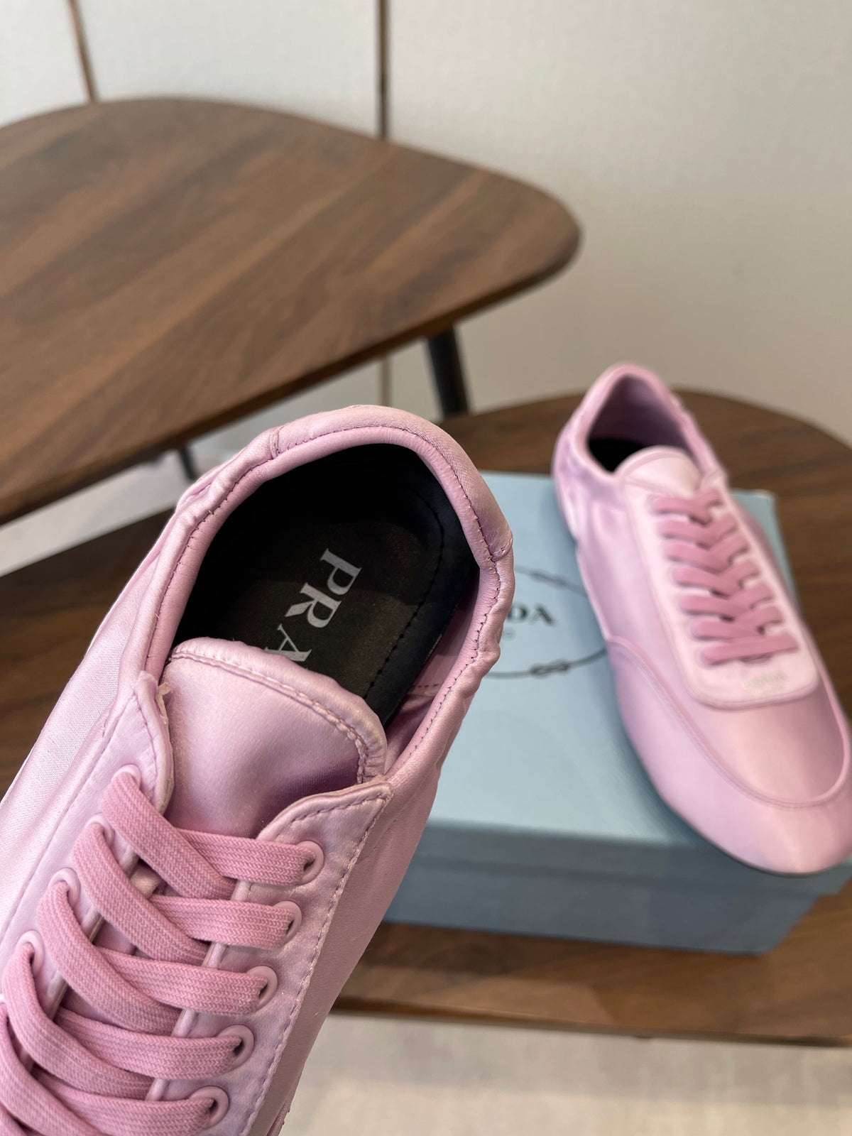 Prada Collapse Laced Sneakers Pink Satin 624377