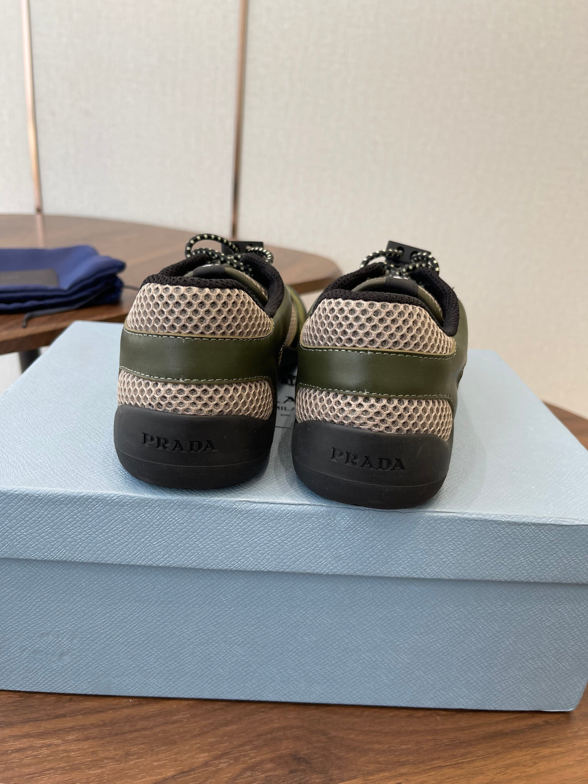 Prada Speedrock Sneakers Olive Green Mesh Fabric 727600