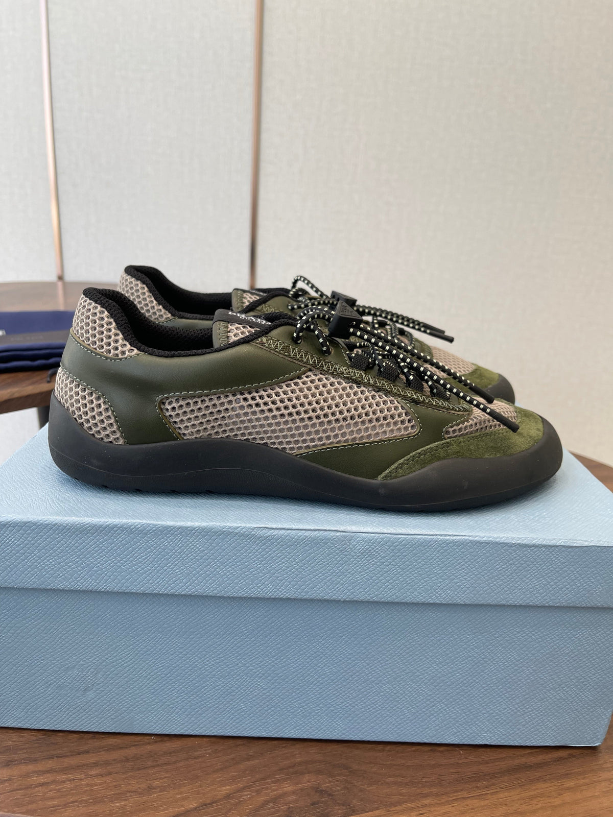 Prada Speedrock Sneakers Olive Green Mesh Fabric 727600