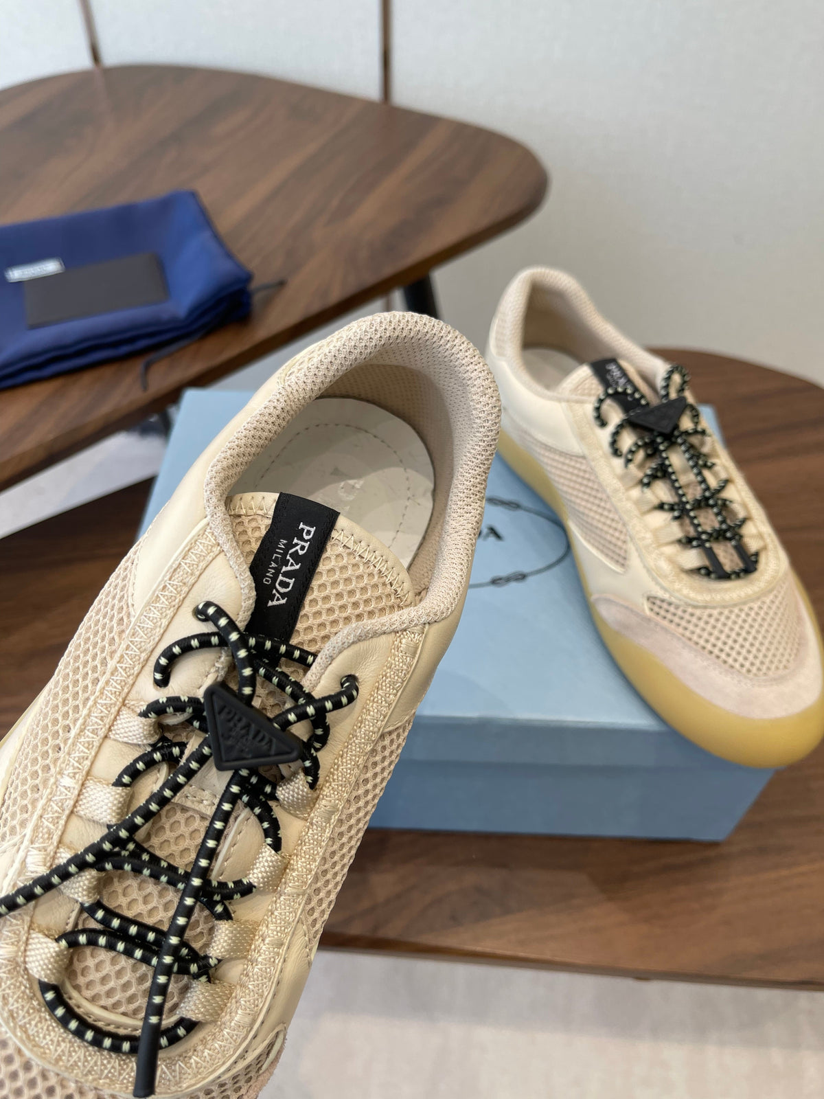 Prada Speedrock Sneakers Desert Beige Mesh Fabric 727602