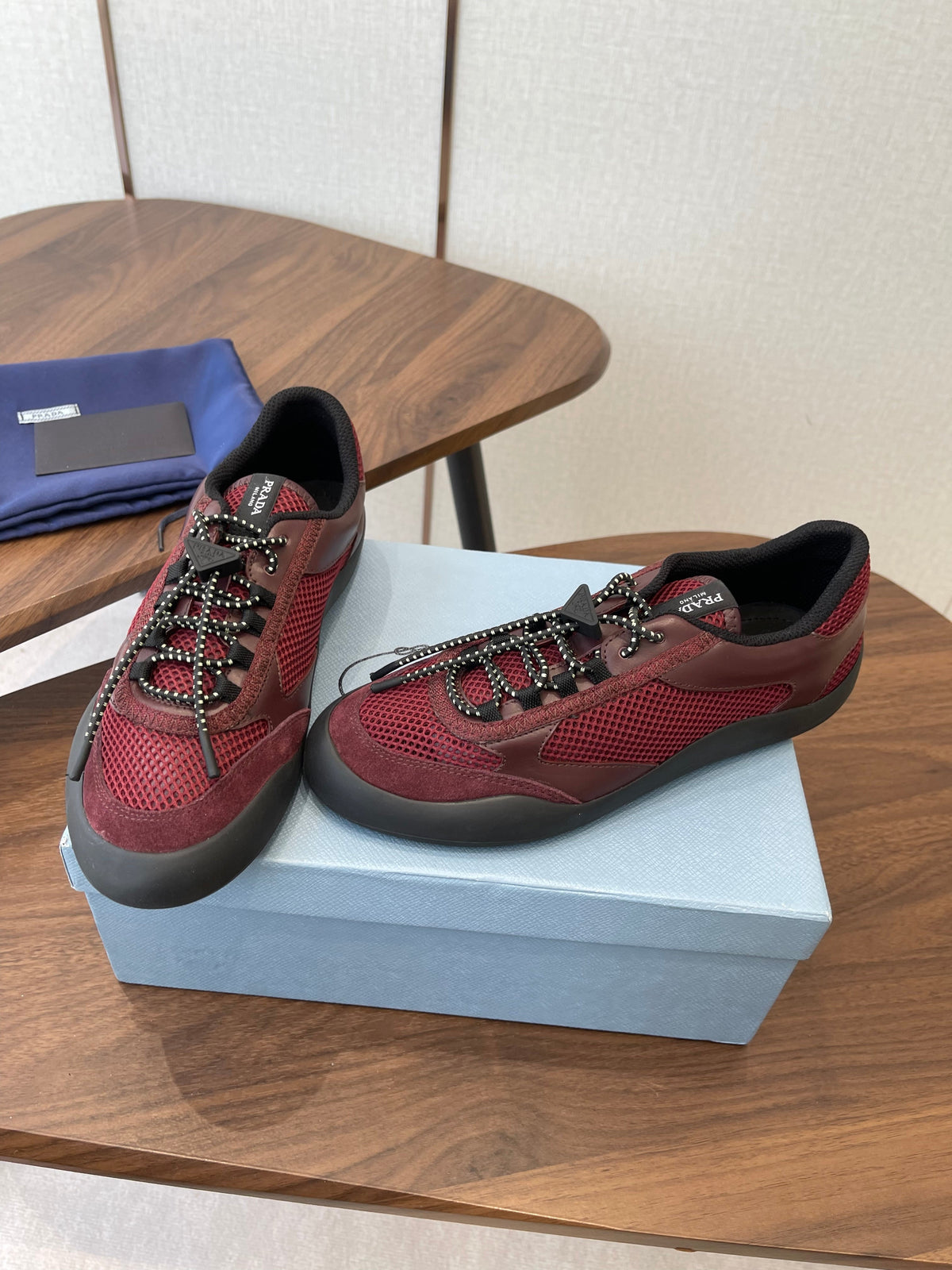 Prada Speedrock Sneakers Red Mesh Fabric 727603