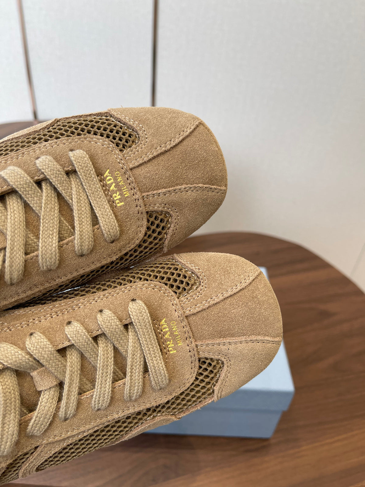 Prada Low-Top Sneakers Beige Mesh Suede 727613