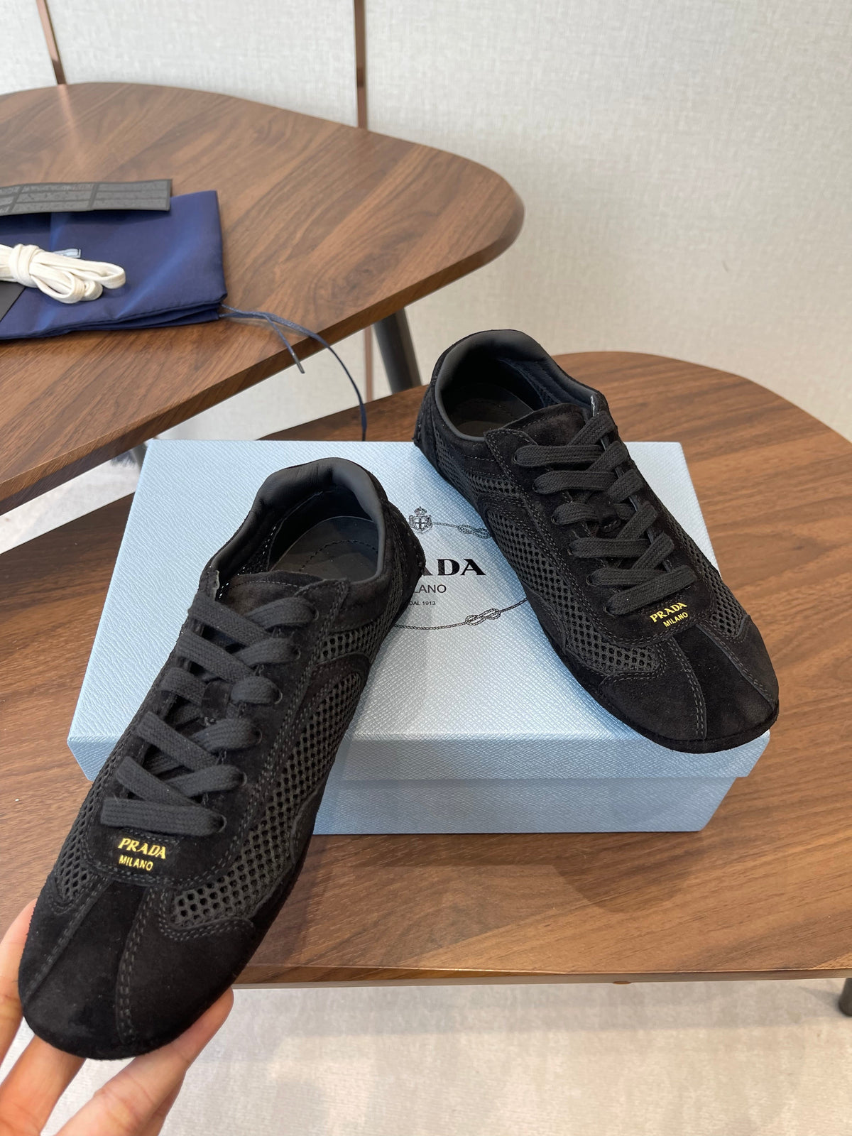 Prada Low-Top Sneakers Black Mesh Suede 727614