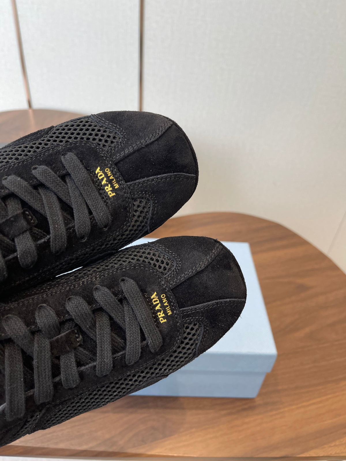 Prada Low-Top Sneakers Black Mesh Suede 727614