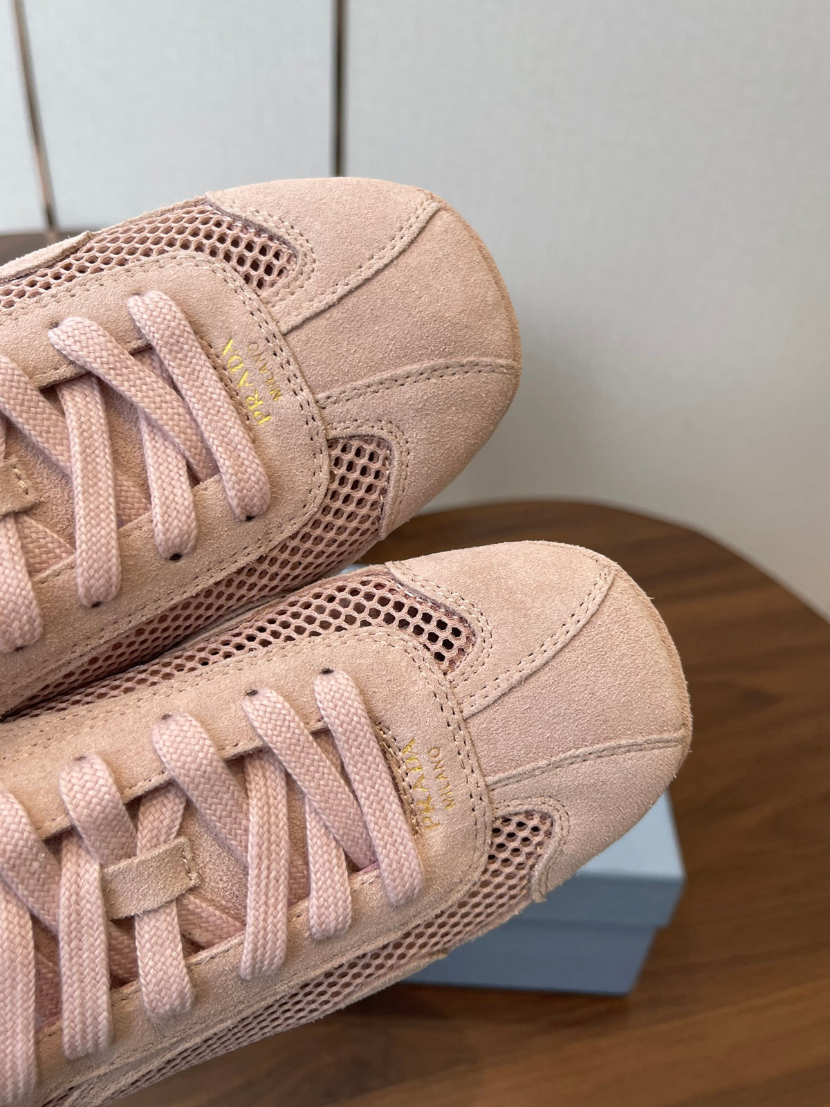Prada Low-Top Sneakers Light Pink Mesh Suede 727615