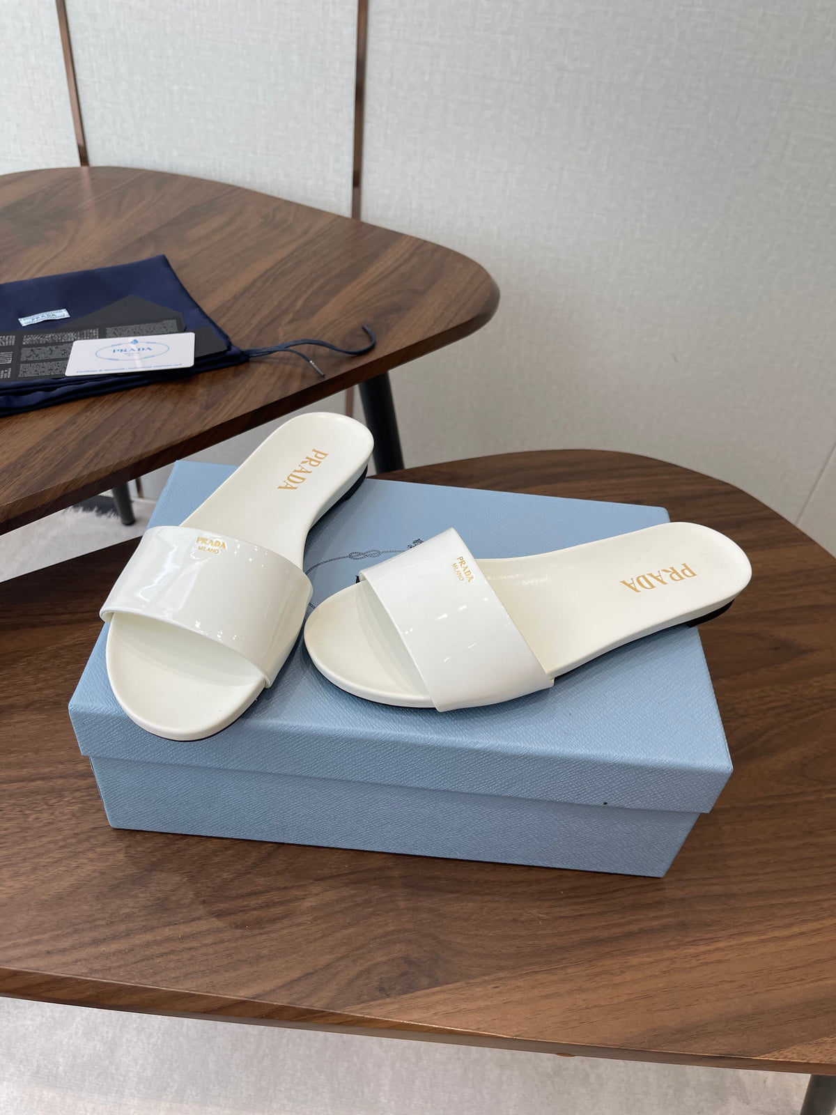 Prada Logo Slides White Patent Leather 727620
