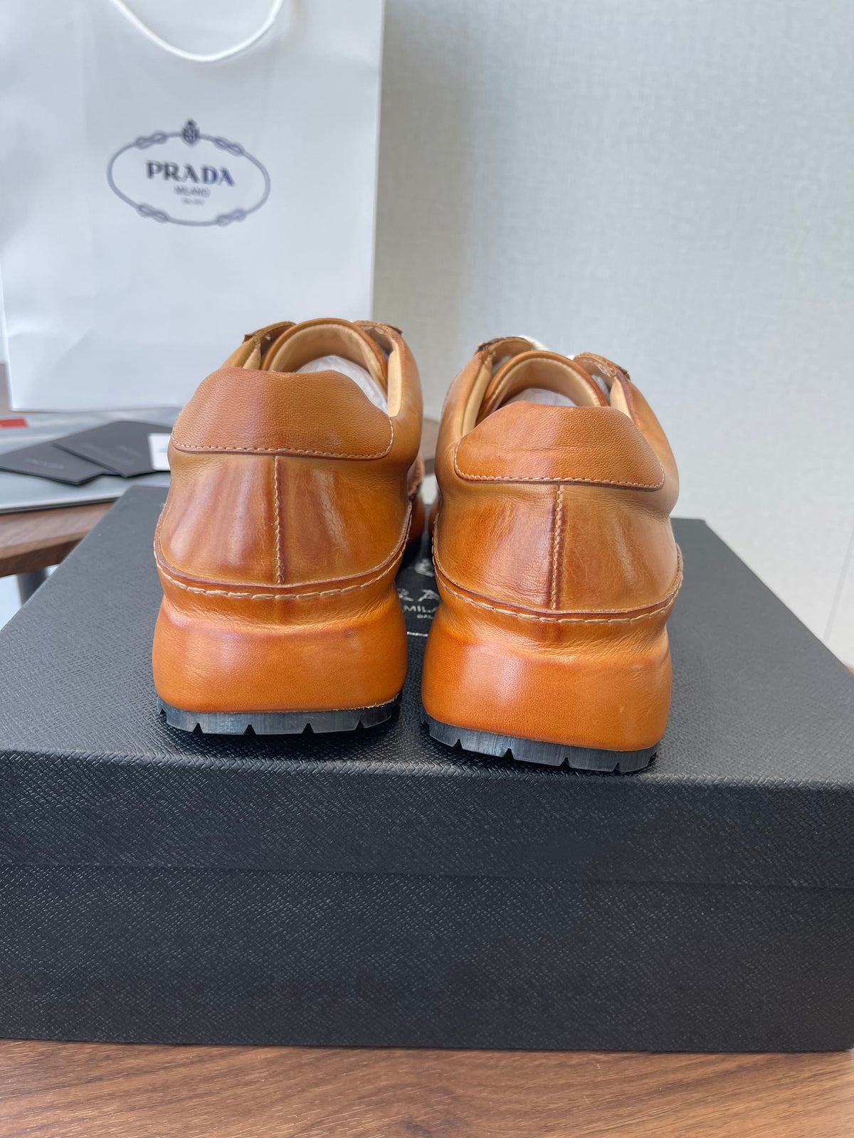 Prada Downtown Sneaker Brown Shiny Leather 727637