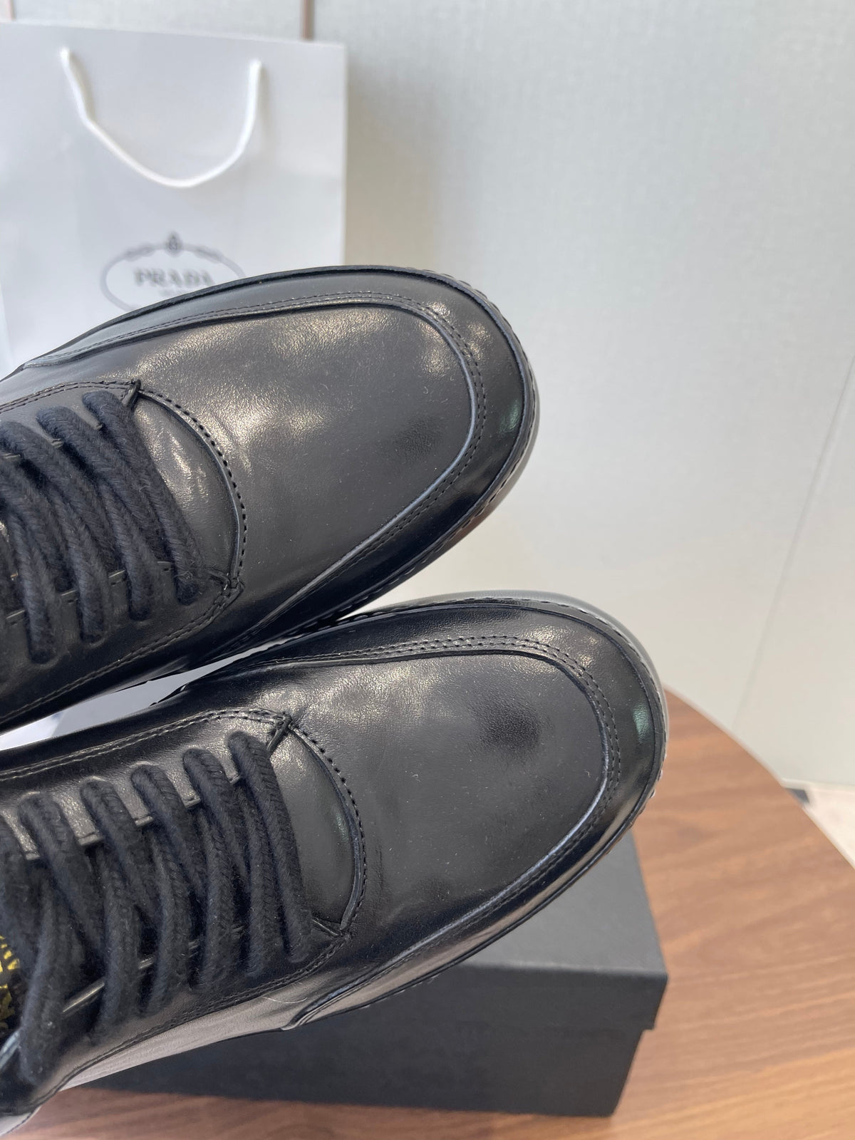 Prada Downtown Sneaker Black Shiny Leather 727638