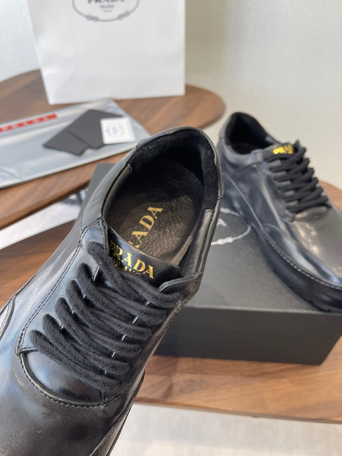 Prada Downtown Sneaker Black Shiny Leather 727638
