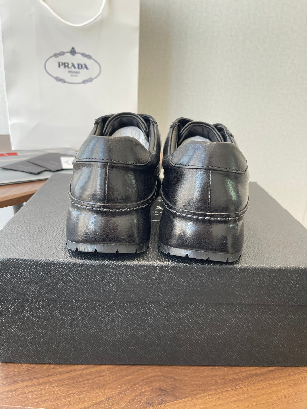 Prada Downtown Sneaker Black Shiny Leather 727638