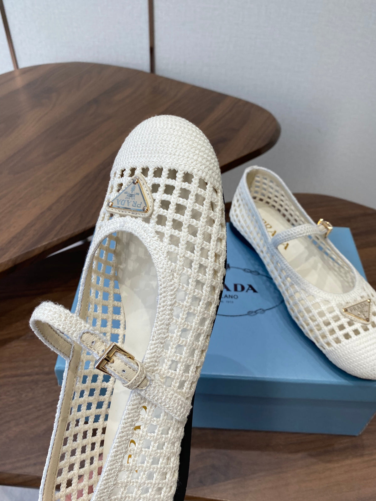 Prada 26s Ballet Flat White Leather Fabric 727659
