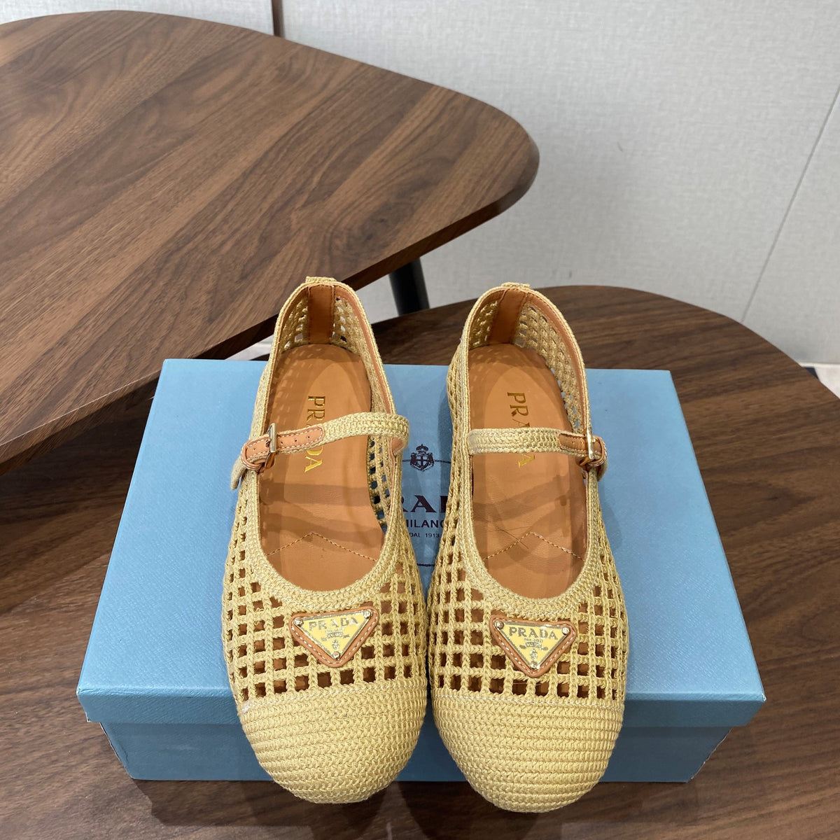 Prada 26s Ballet Flat Deep Beige Leather Fabric 727662