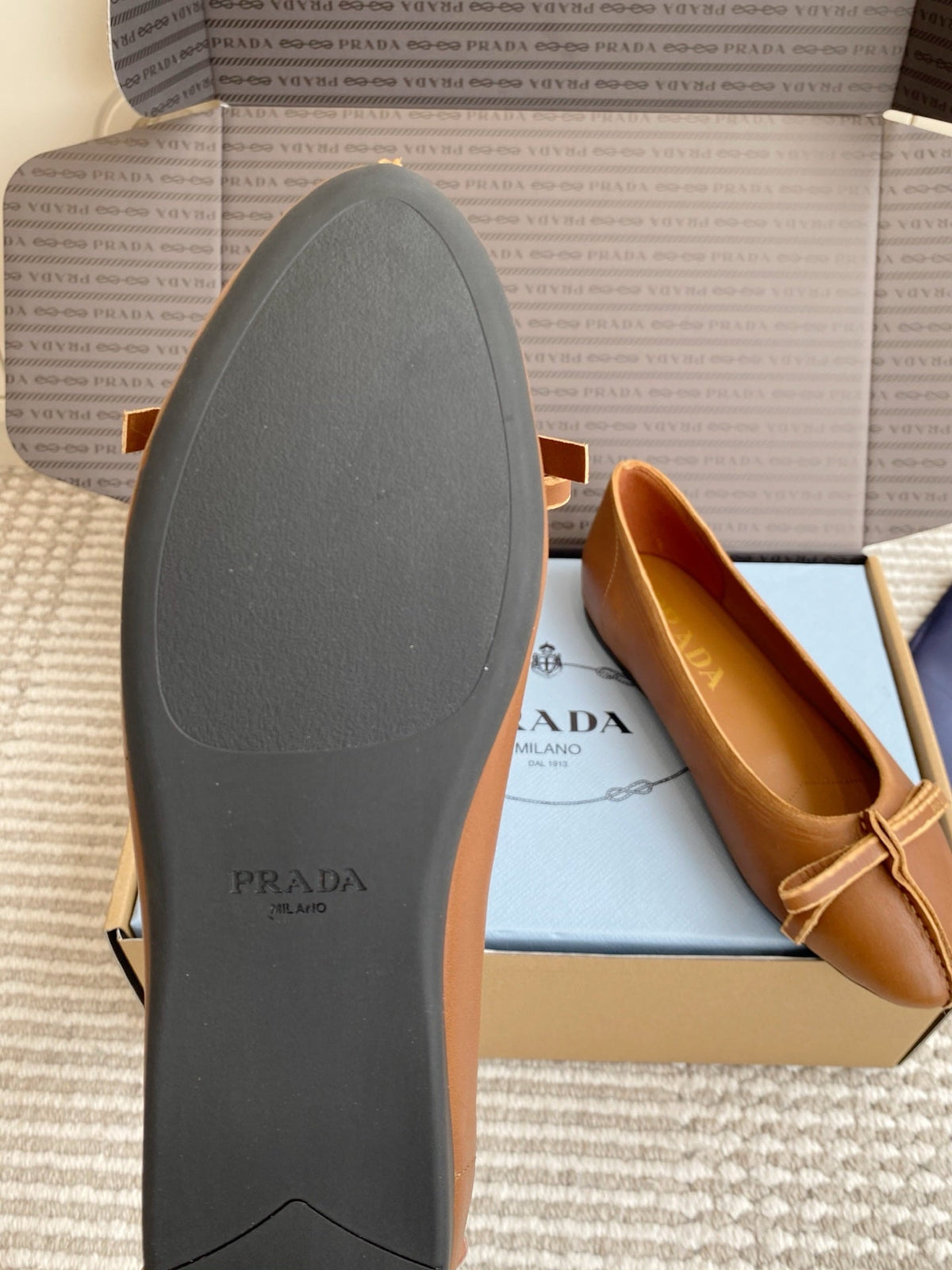 Prada 26s Antiqued Ballerinas Brown Lambskin 859007
